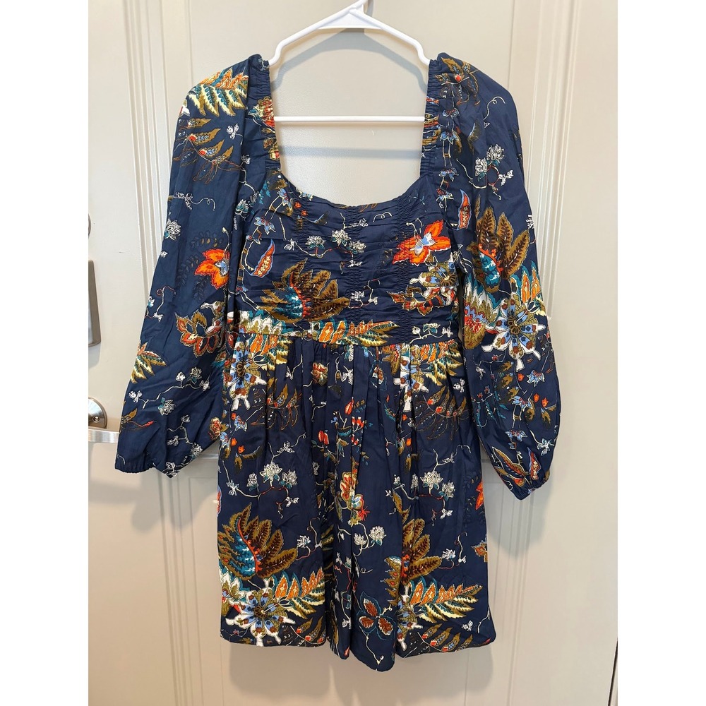 Caroline Constas Botanical Dress Blue Size Small